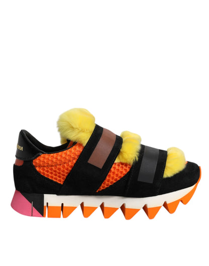 Multicolor Fur Embellished Sneakers Shoes