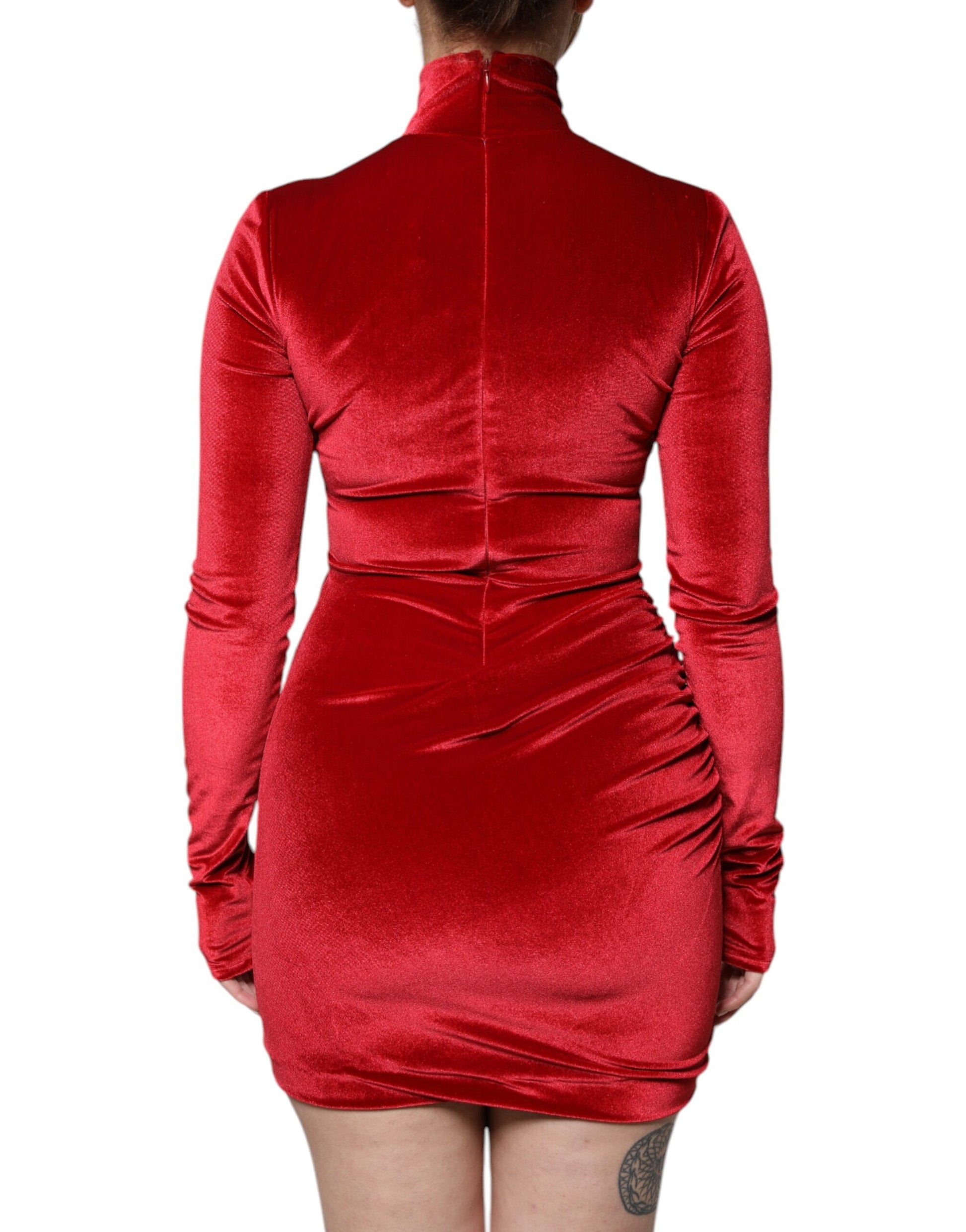 Red Velvet Long Sleeves Bodycon Mini Dress