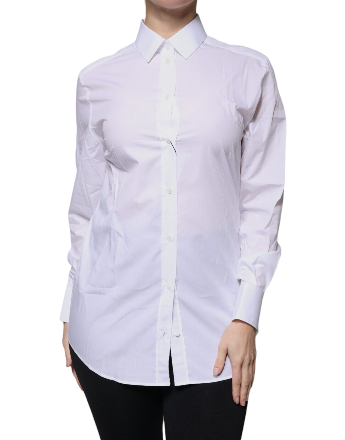 White Cotton Collared Long Sleeves Shirt Top