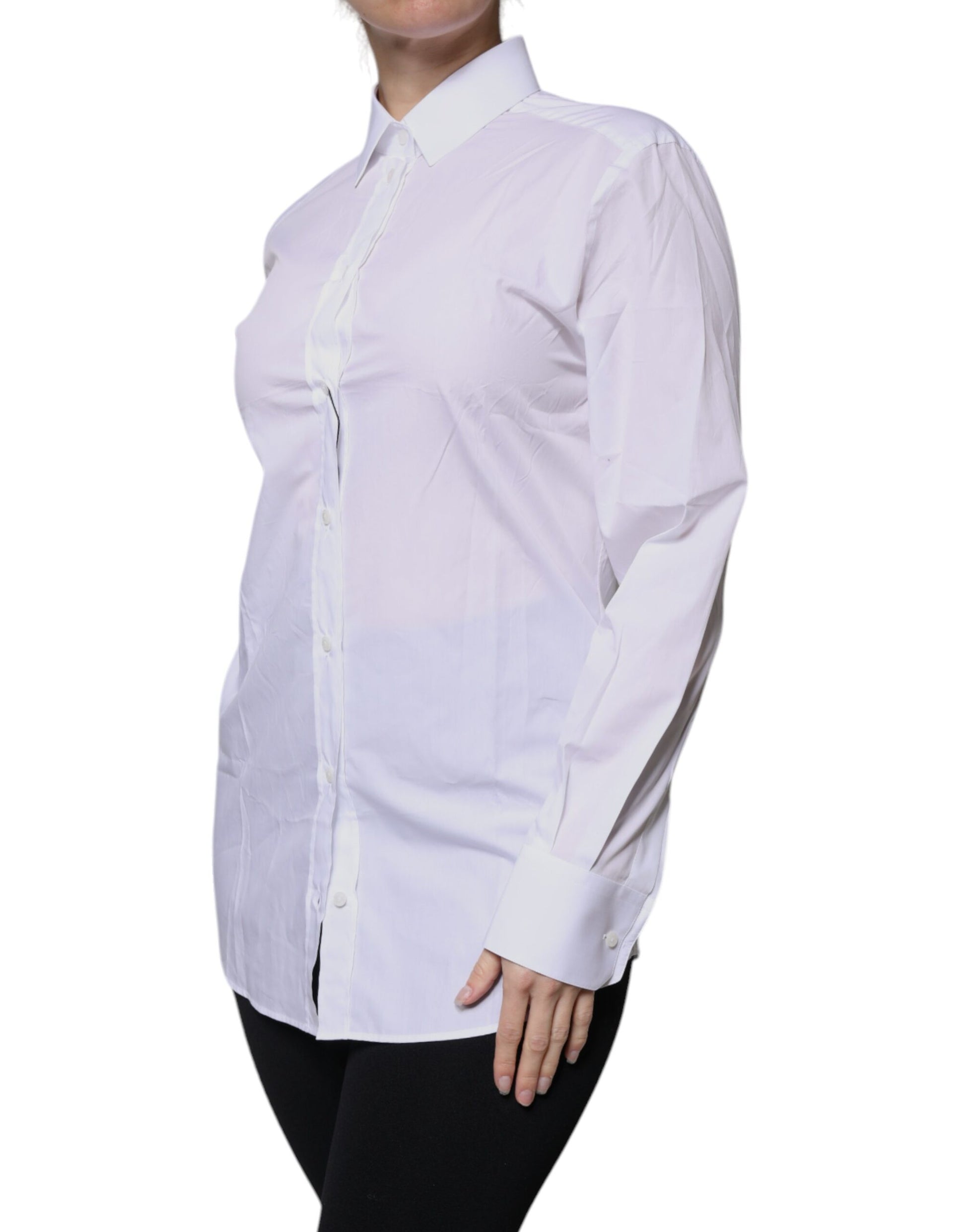 White Cotton Collared Long Sleeves Shirt Top