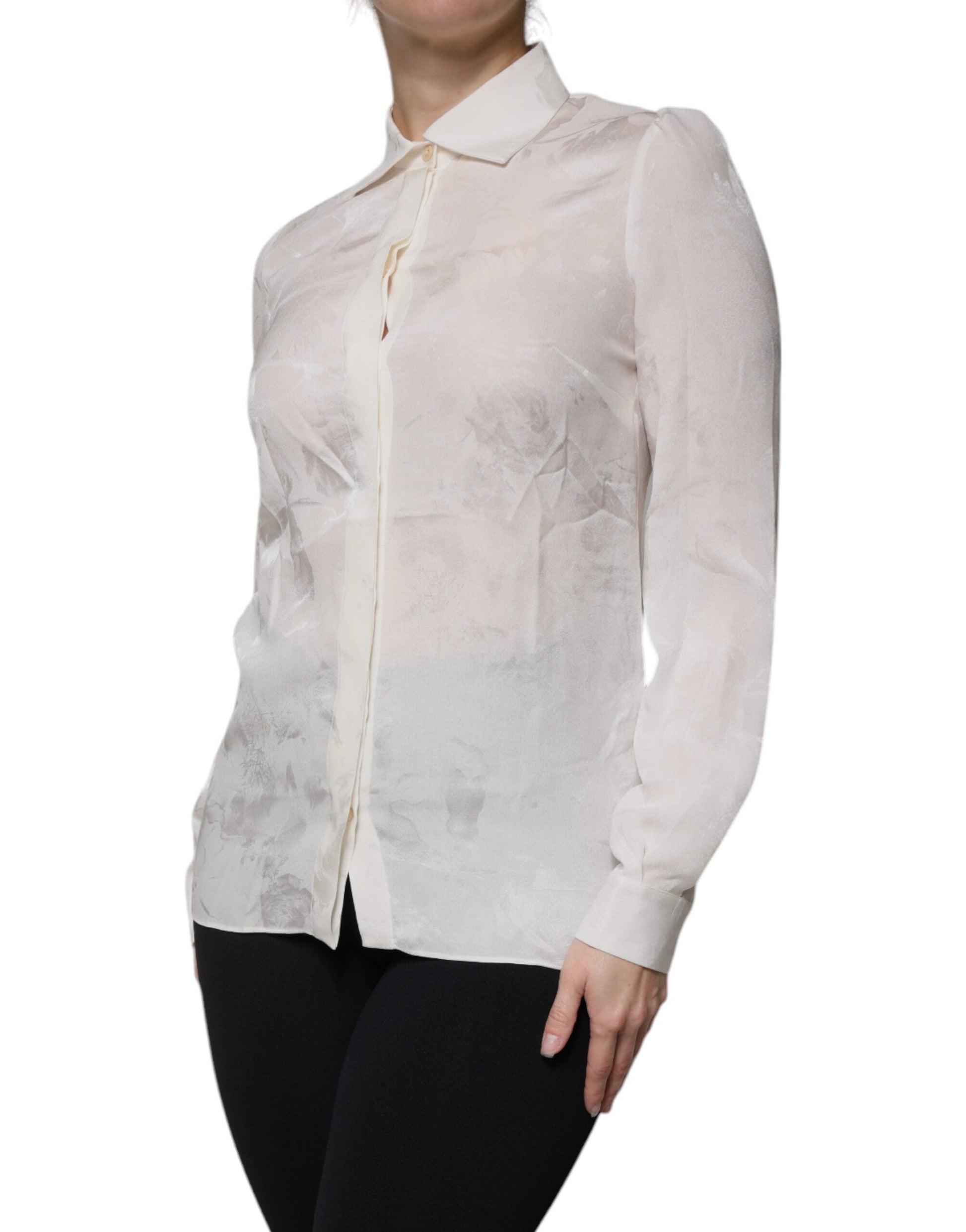 White Silk Collared Long Sleeves Shirt Top