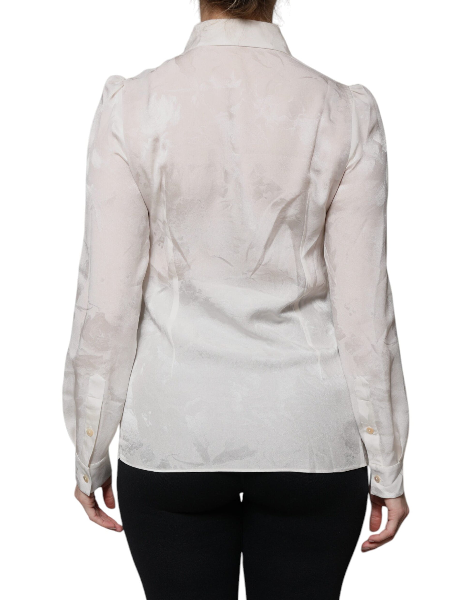 White Silk Collared Long Sleeves Shirt Top