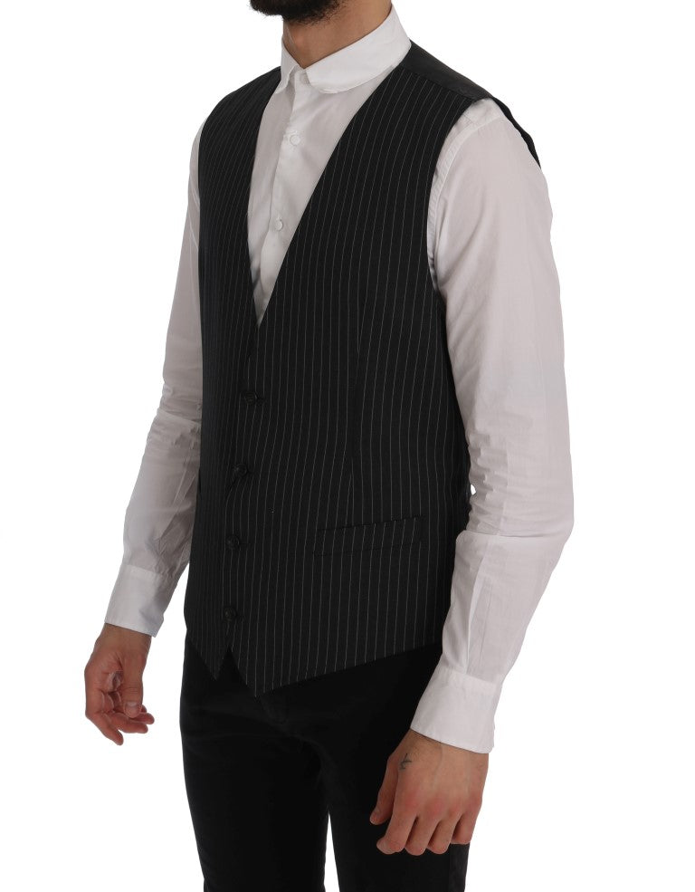 Elegant Gray Striped Vest Waistcoat