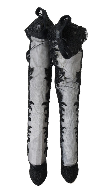 Overknee-Stiefel mit Blumenstickerei