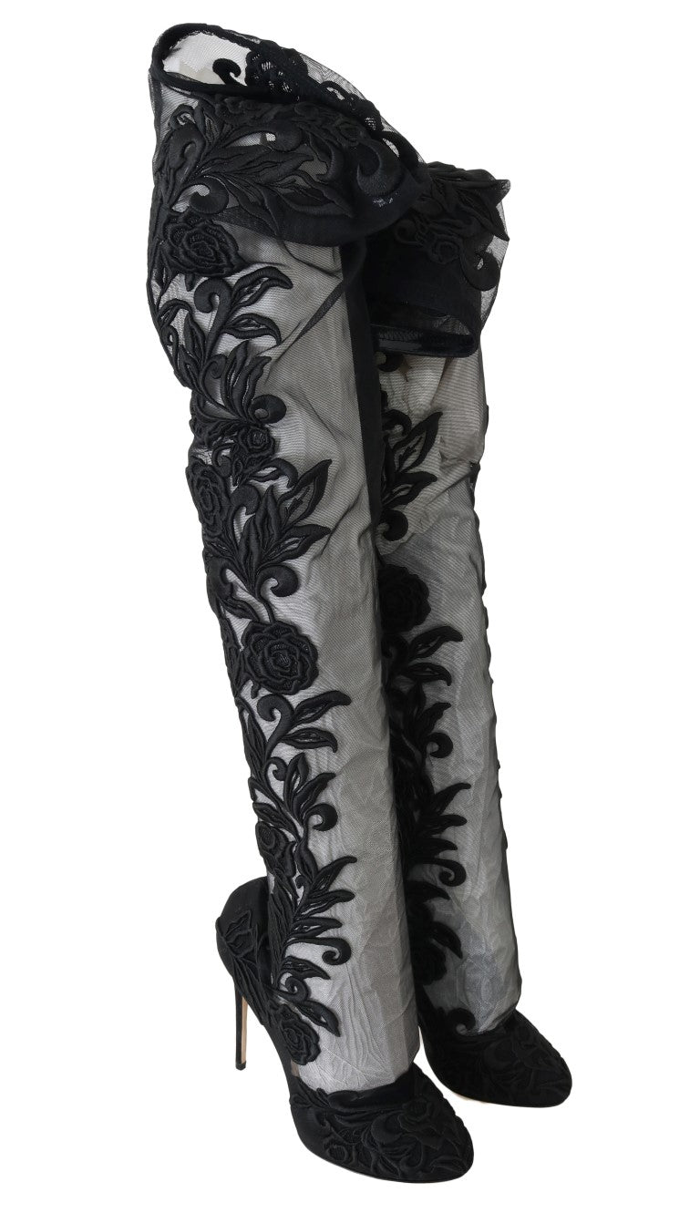 Overknee-Stiefel mit Blumenstickerei