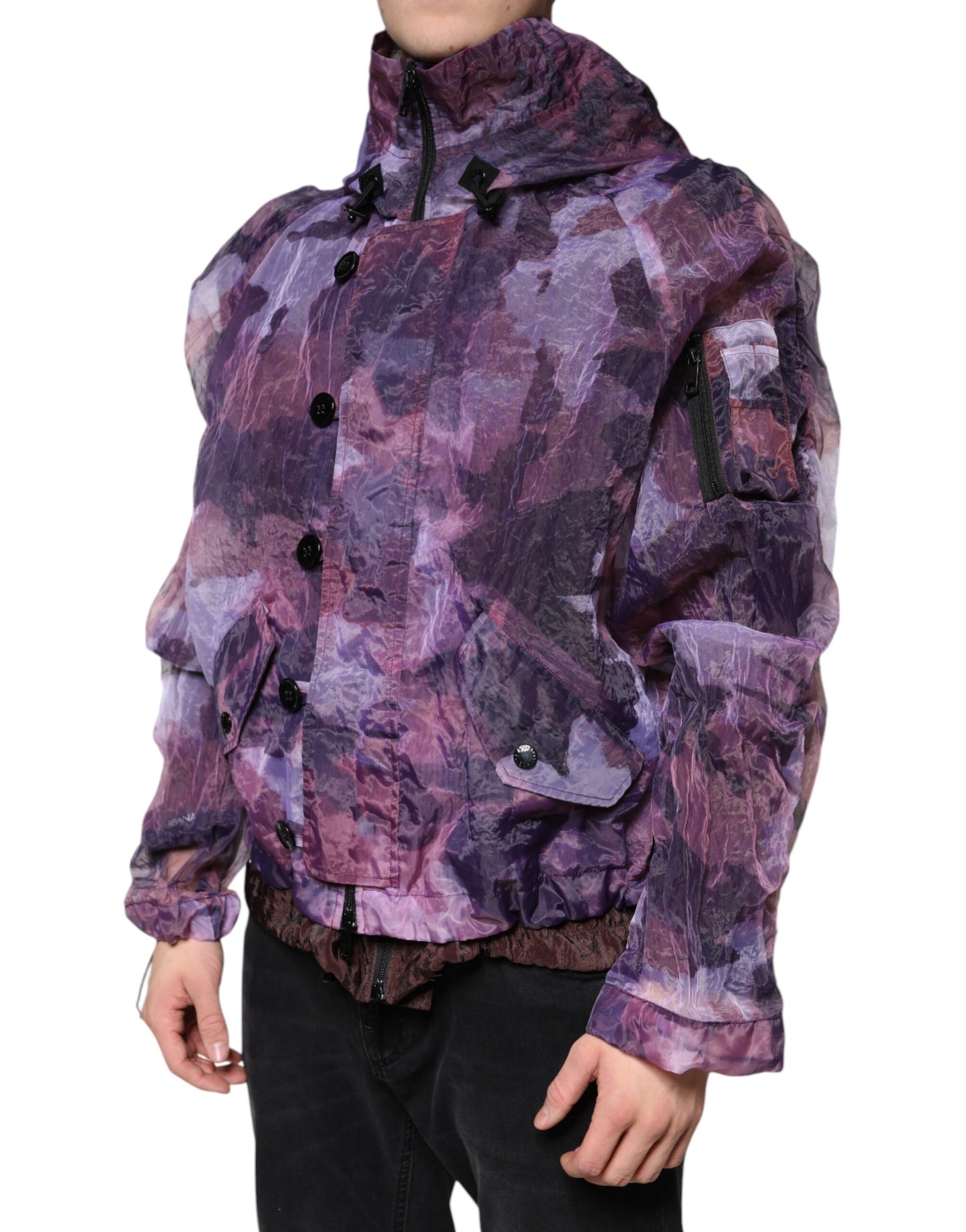 Purple Camouflage Hooded Men Blouson Jacket