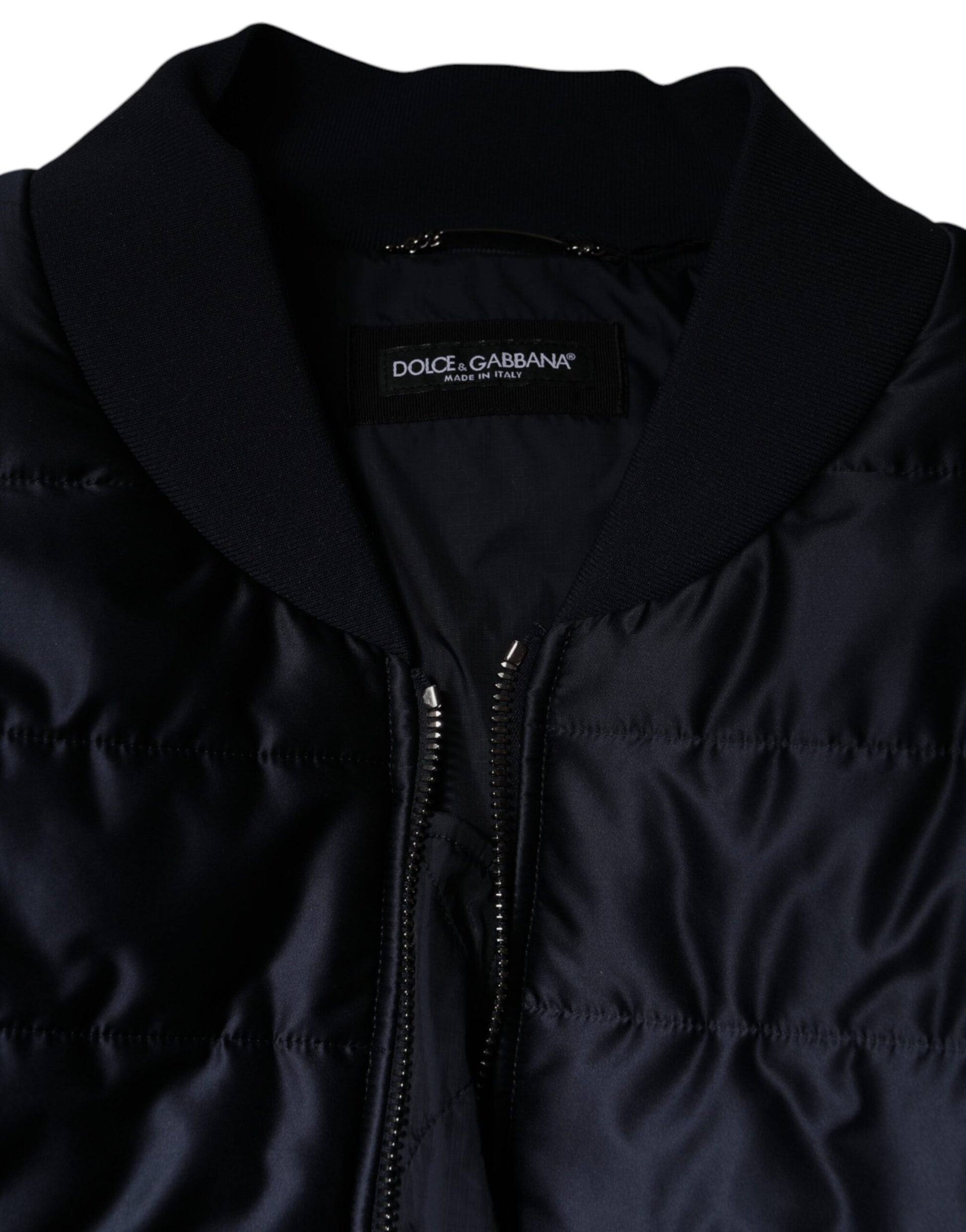 Dark Blue Quilted Full Zip Bomber Jacket