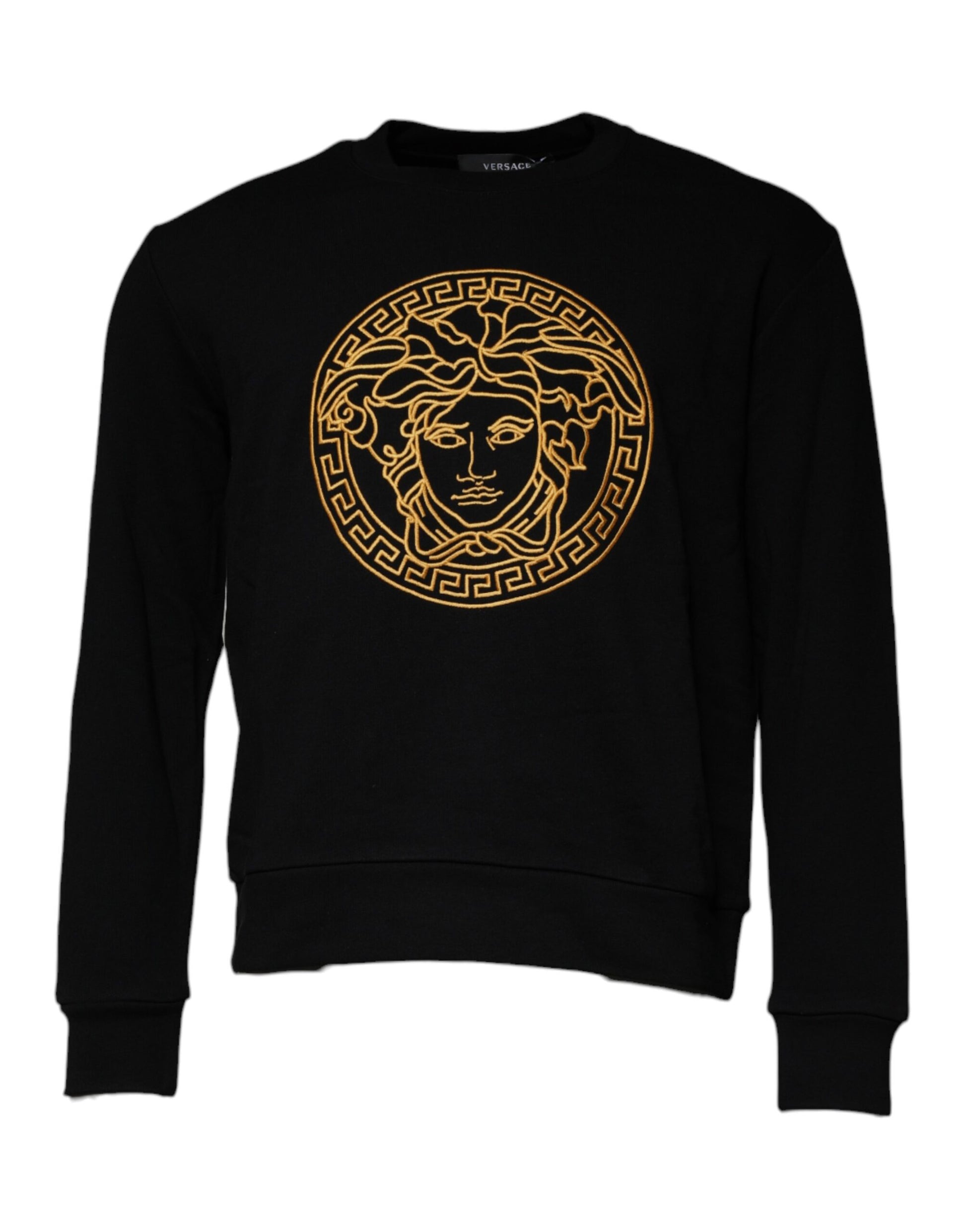 Black Medusa Embroidery Crew Neck Pullover Sweater