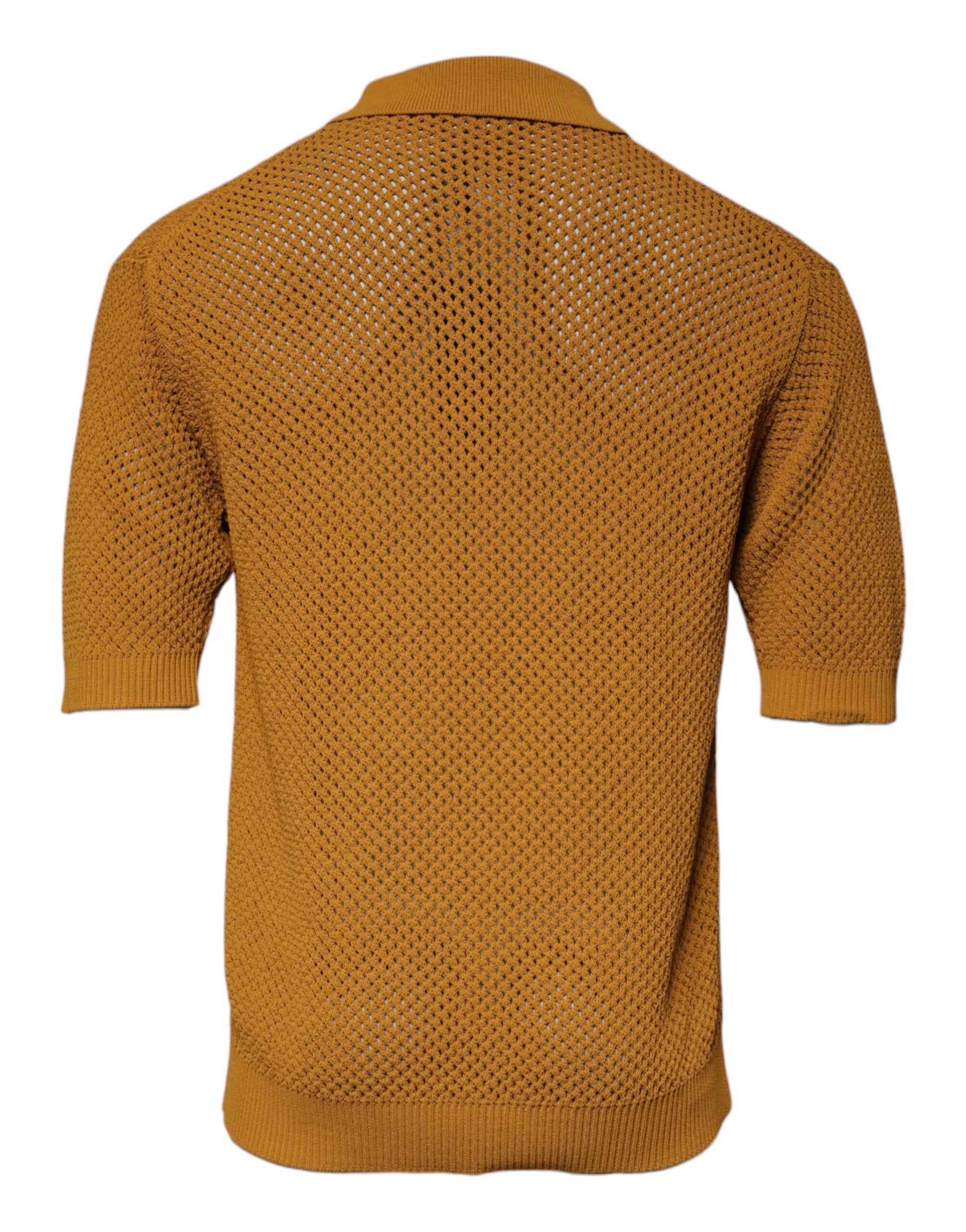 Brown Perforated Collared Short Sleeves T-shirt