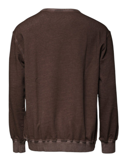 Brown Logo Print Crew Neck Pullover Sweater