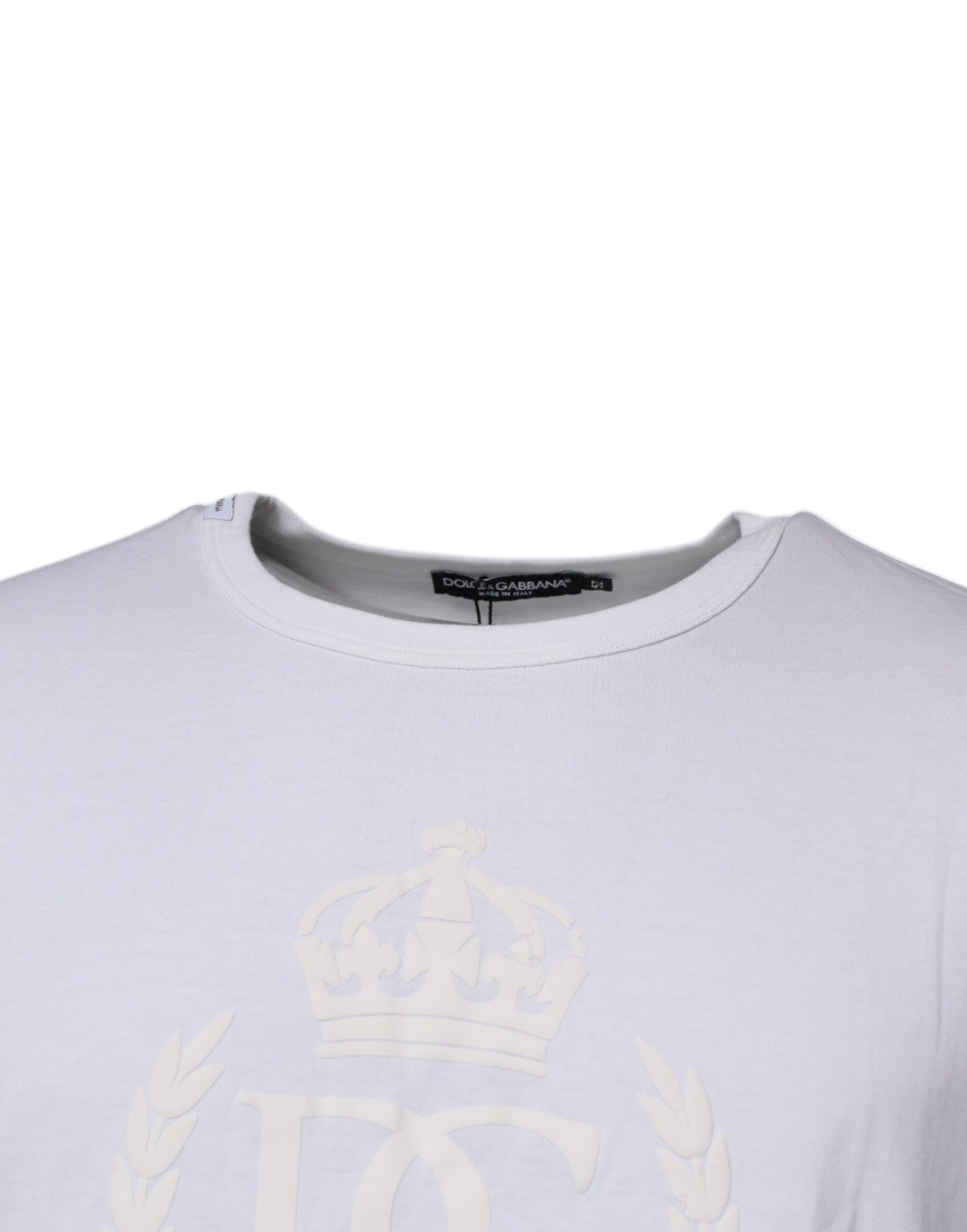 White Logo Embossed Cotton Crewneck T-shirt