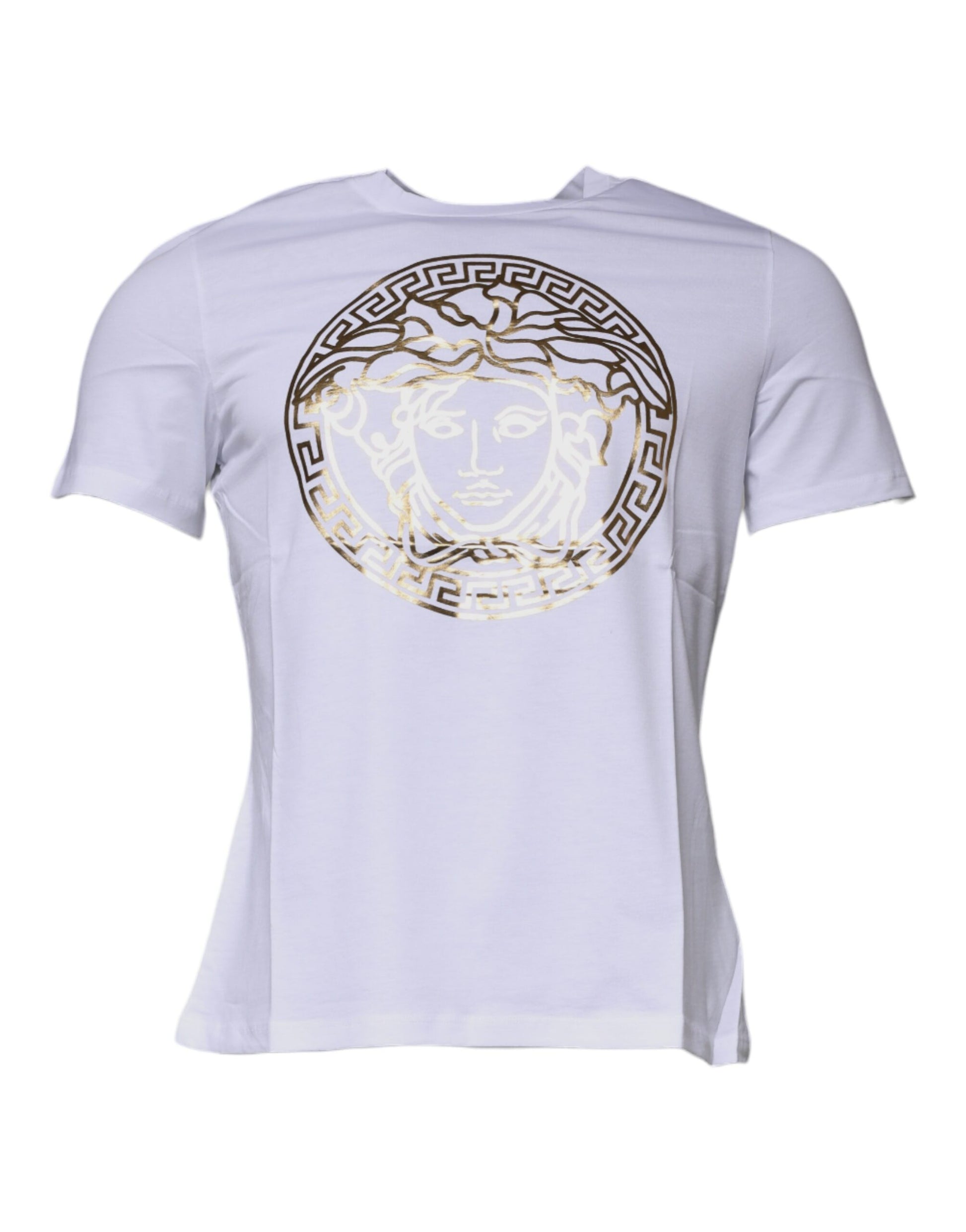 White Medusa Print Cotton Crew Neck T-shirt