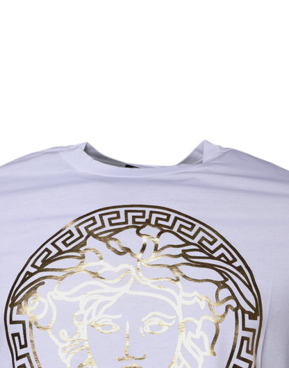 White Medusa Print Cotton Crew Neck T-shirt