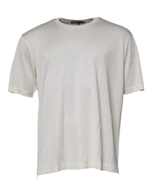 Off White Silk CrewNeck Short Sleeve T-shirt