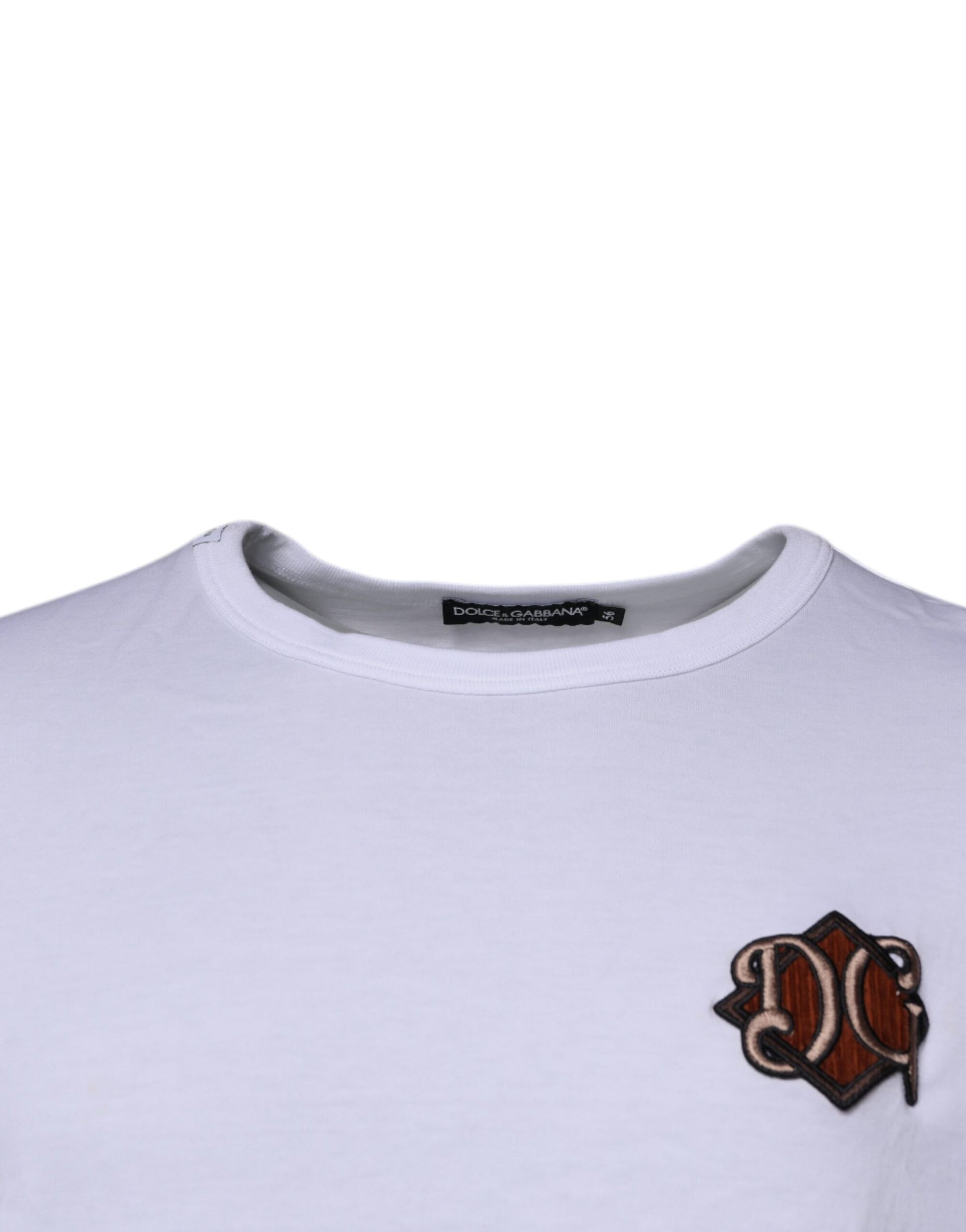 White DG Embroidery Cotton Crew Neck T-shirt