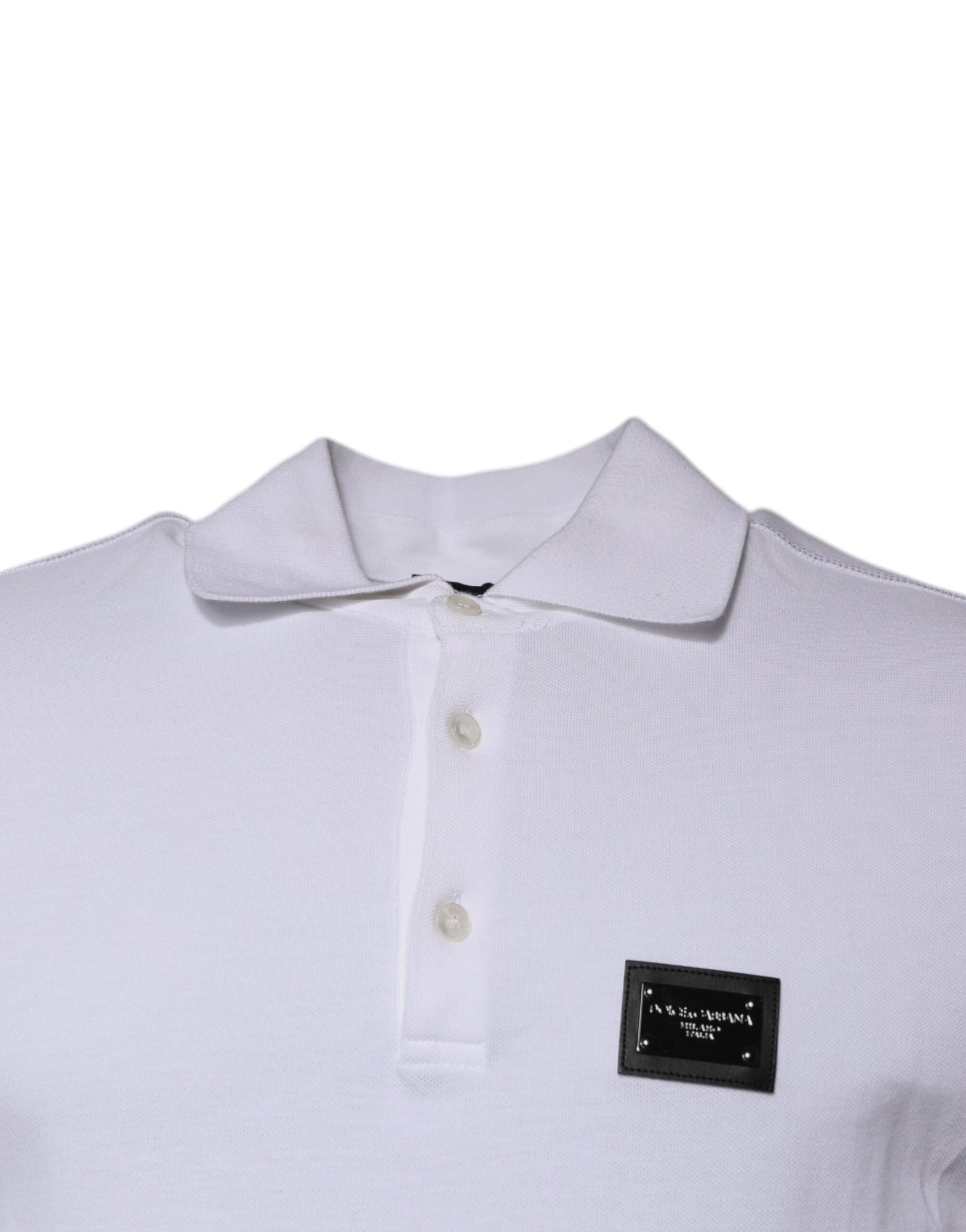 White Cotton Logo Plaque Collared Polo T-shirt