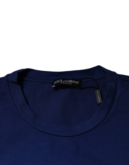 Blue Graphic Print Cotton Crew Neck T-shirt