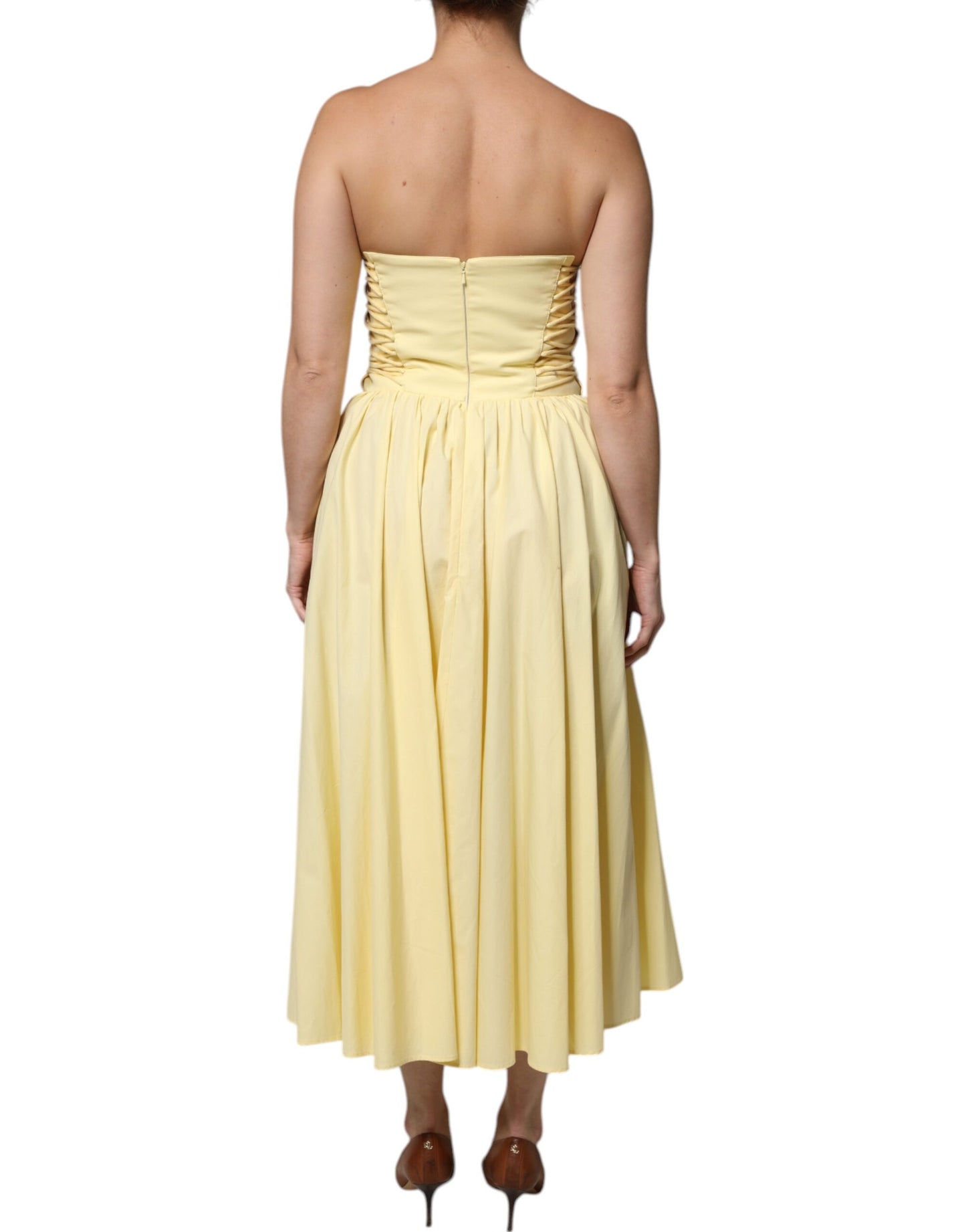 Yellow Cotton Corset Midi Dress