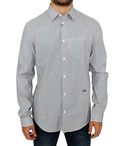 Chic Gray Striped Cotton Casual Shirt