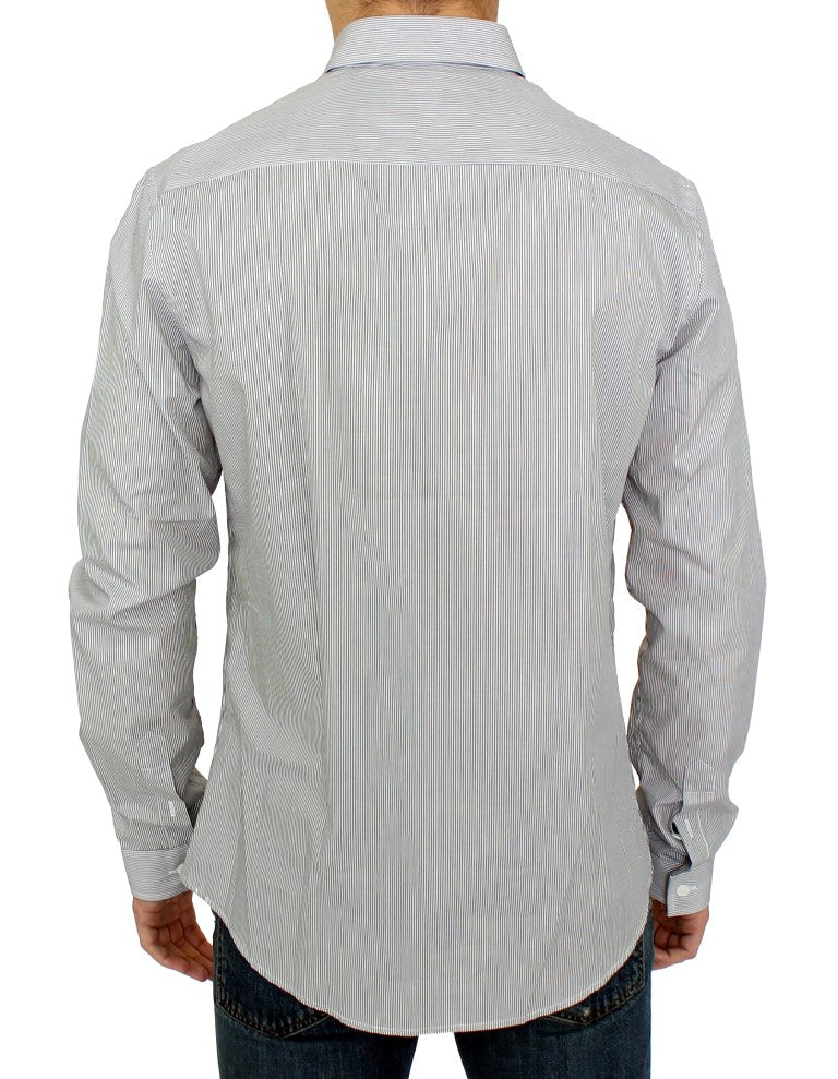 Chic Gray Striped Cotton Casual Shirt