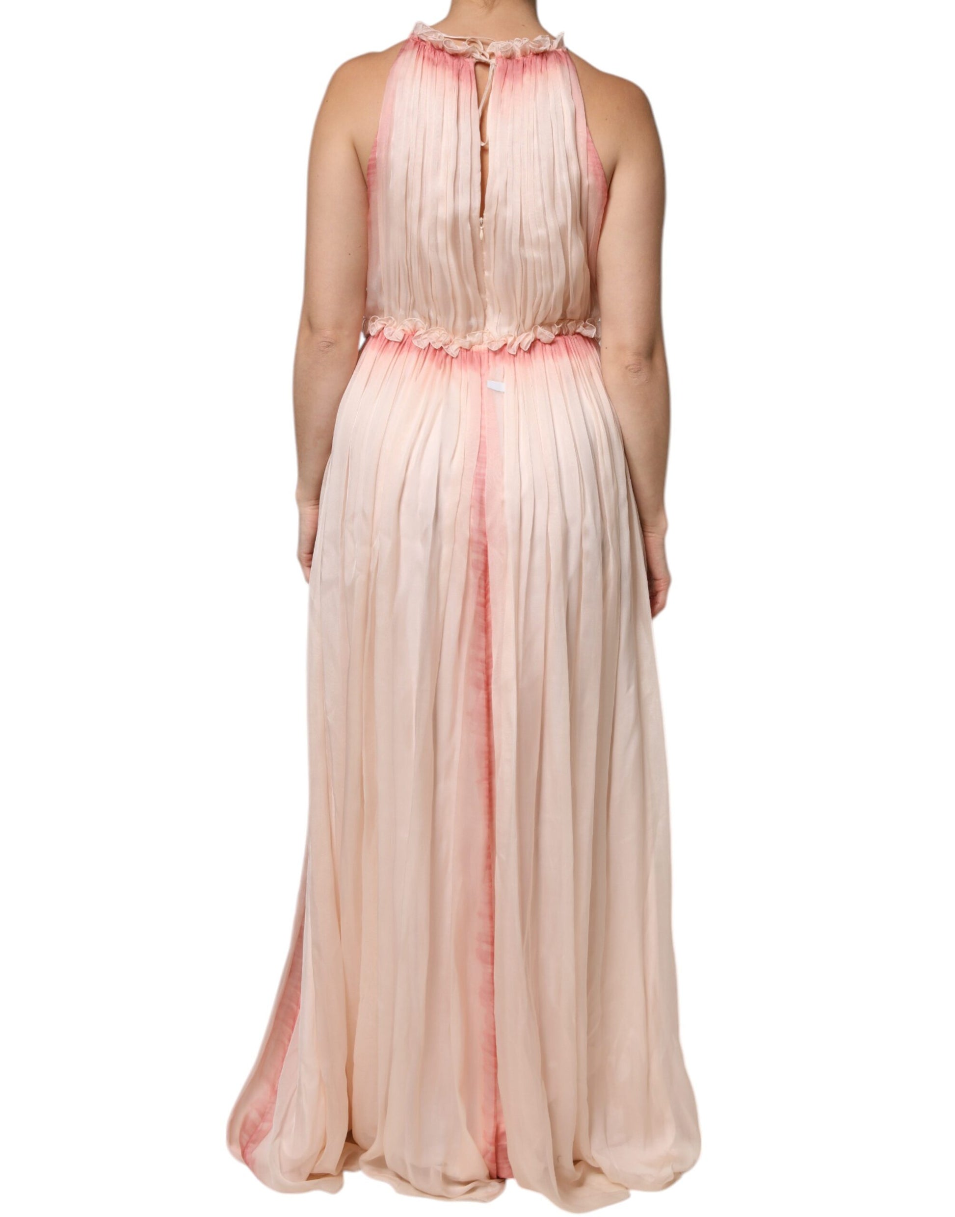 Pink Sleeveless Pleated A-line Maxi Dress