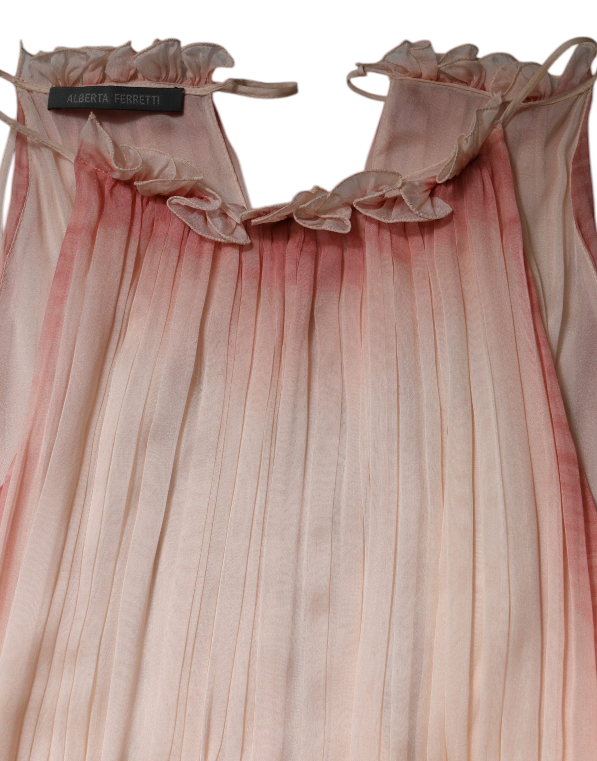 Pink Sleeveless Pleated A-line Maxi Dress