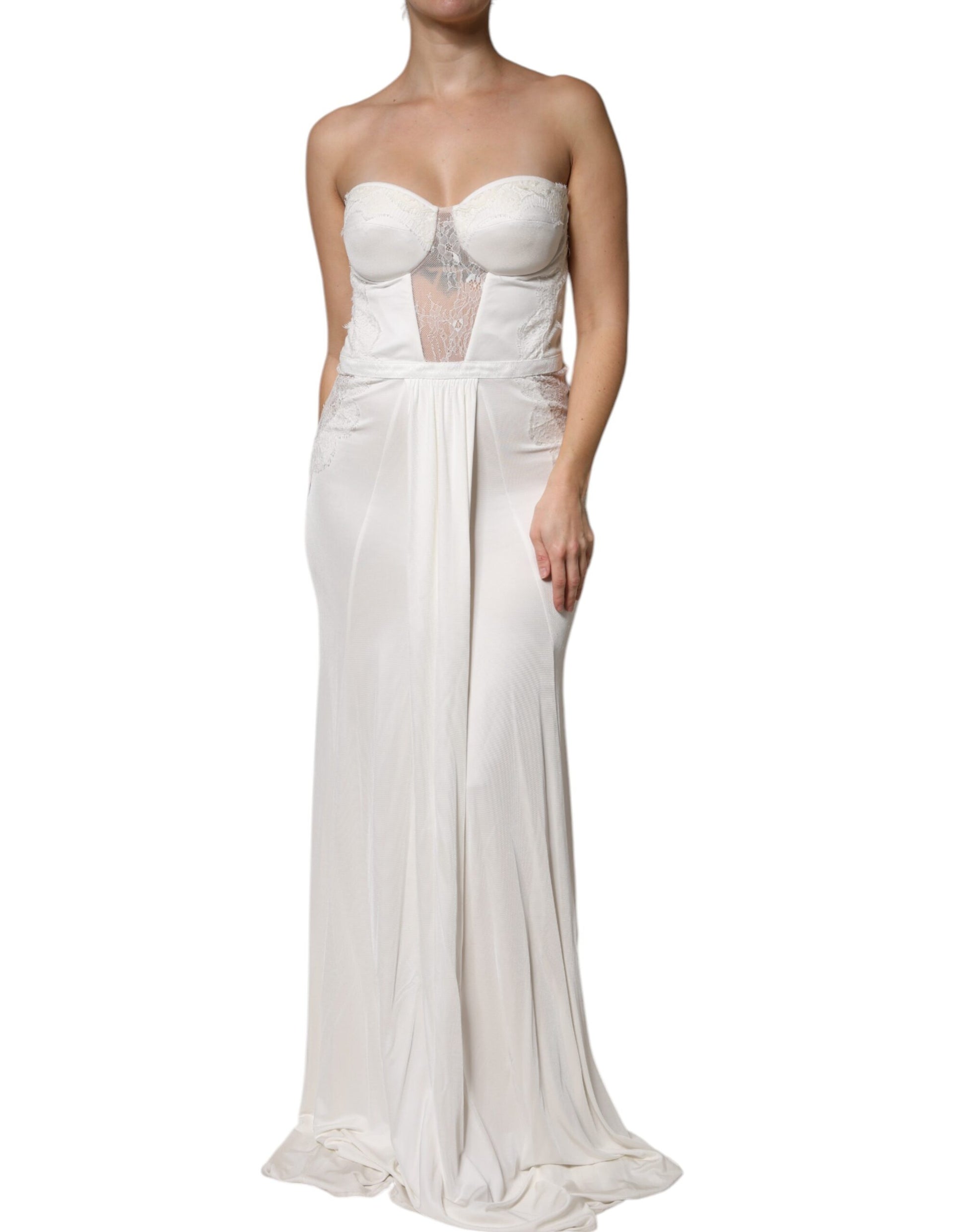 White Strapless Bustier Mermaid Gown Dress