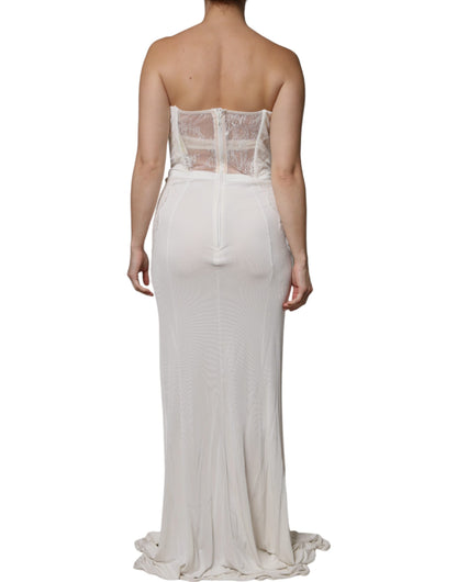 White Strapless Bustier Mermaid Gown Dress