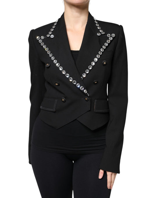 Black Crystal Double Breasted Blazer Jacket