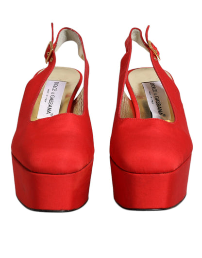 Red Platform Slingback Heels Sandals Shoes