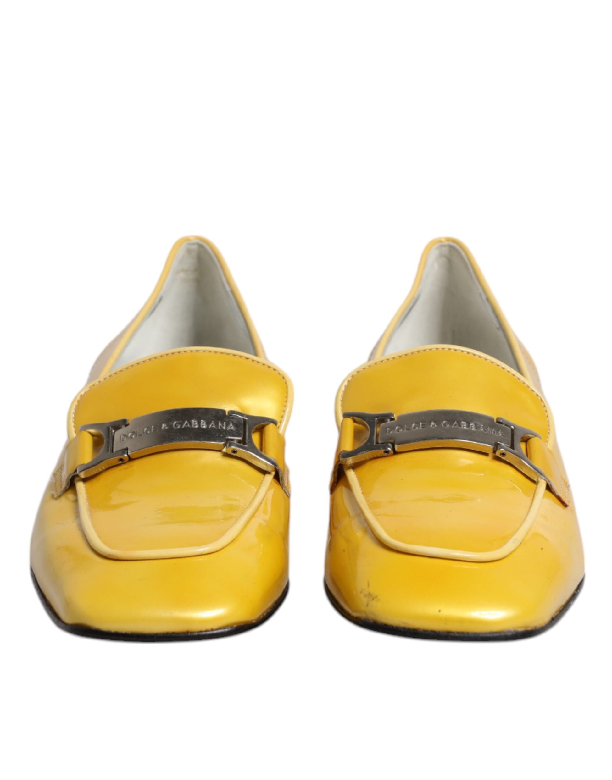 Yellow Leather Logo Plaque Slip On Mocassin Shoes