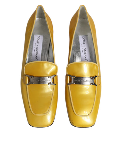 Yellow Leather Logo Plaque Slip On Mocassin Shoes