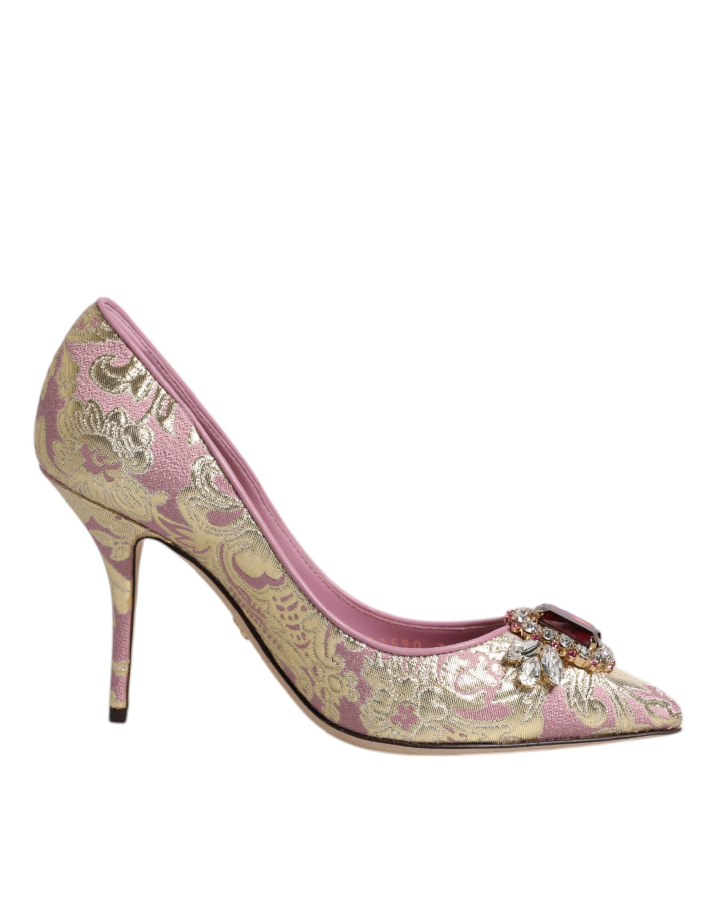 Pink Gold Jacquard Crystal High Heels Pumps Shoes