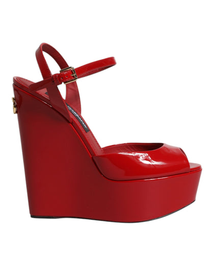 Red Patent Leather Wedges Heels Sandals Shoes