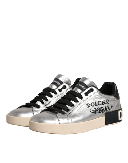 Silver Calf Leather Portofino Sneakers Shoes