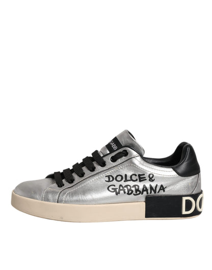 Silver Calf Leather Portofino Sneakers Shoes