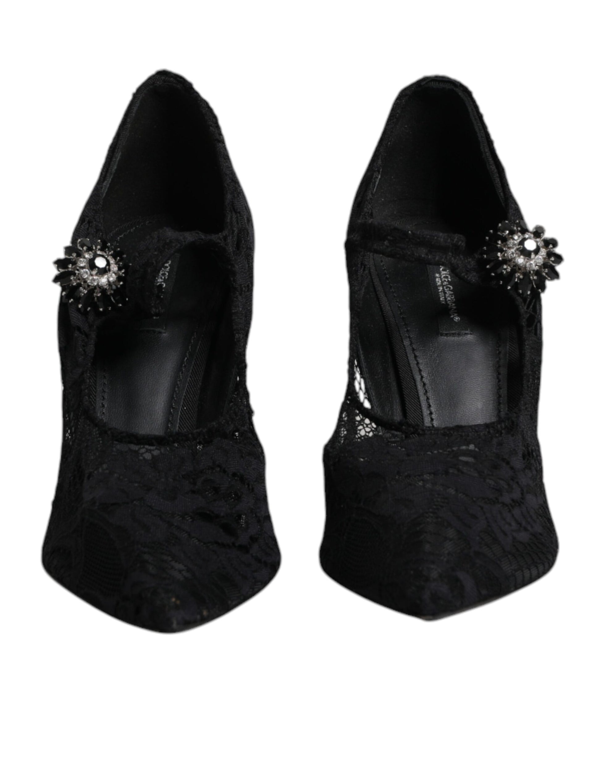 Black Lace Crystals Mary Jane Pumps Shoes