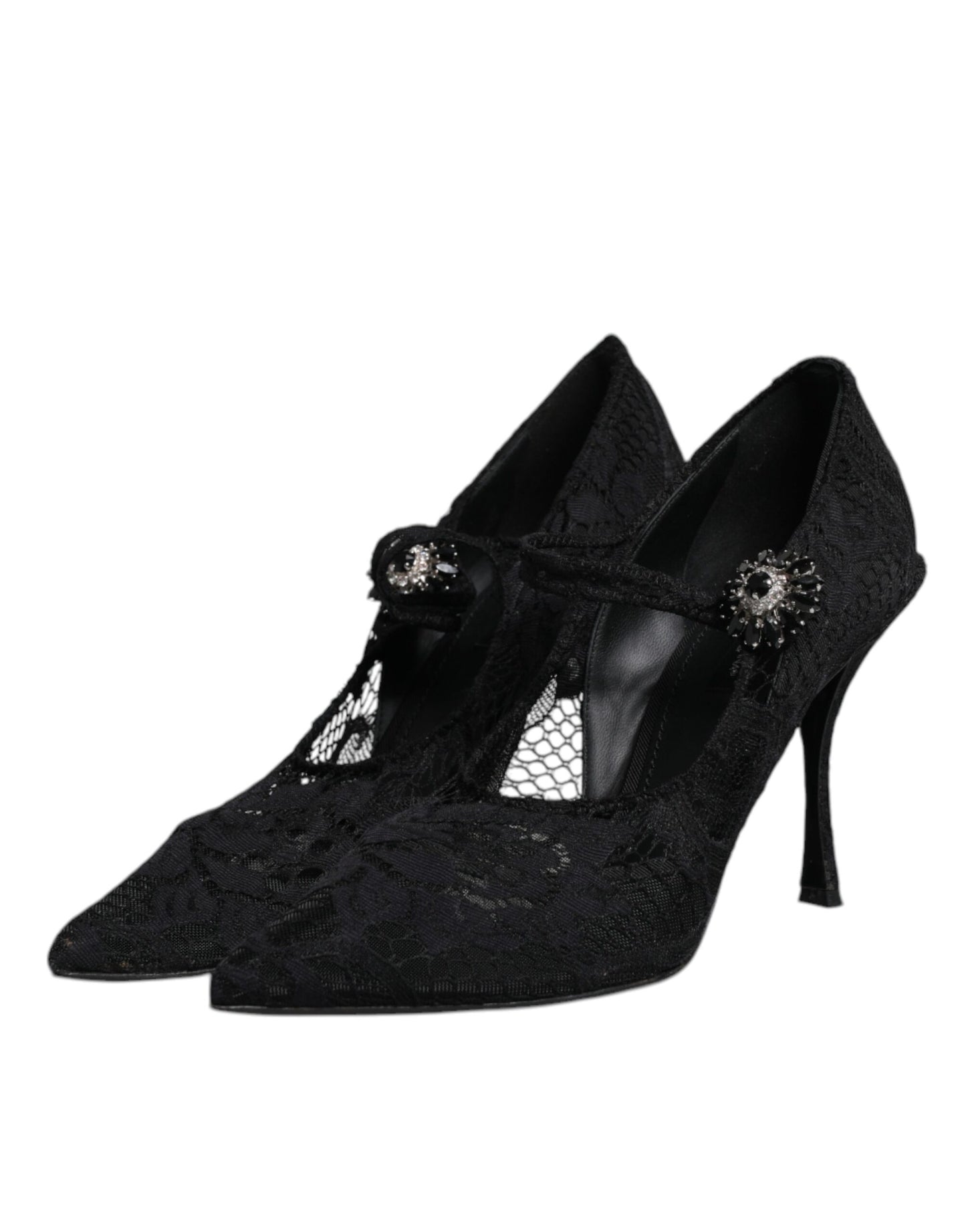 Black Lace Crystals Mary Jane Pumps Shoes