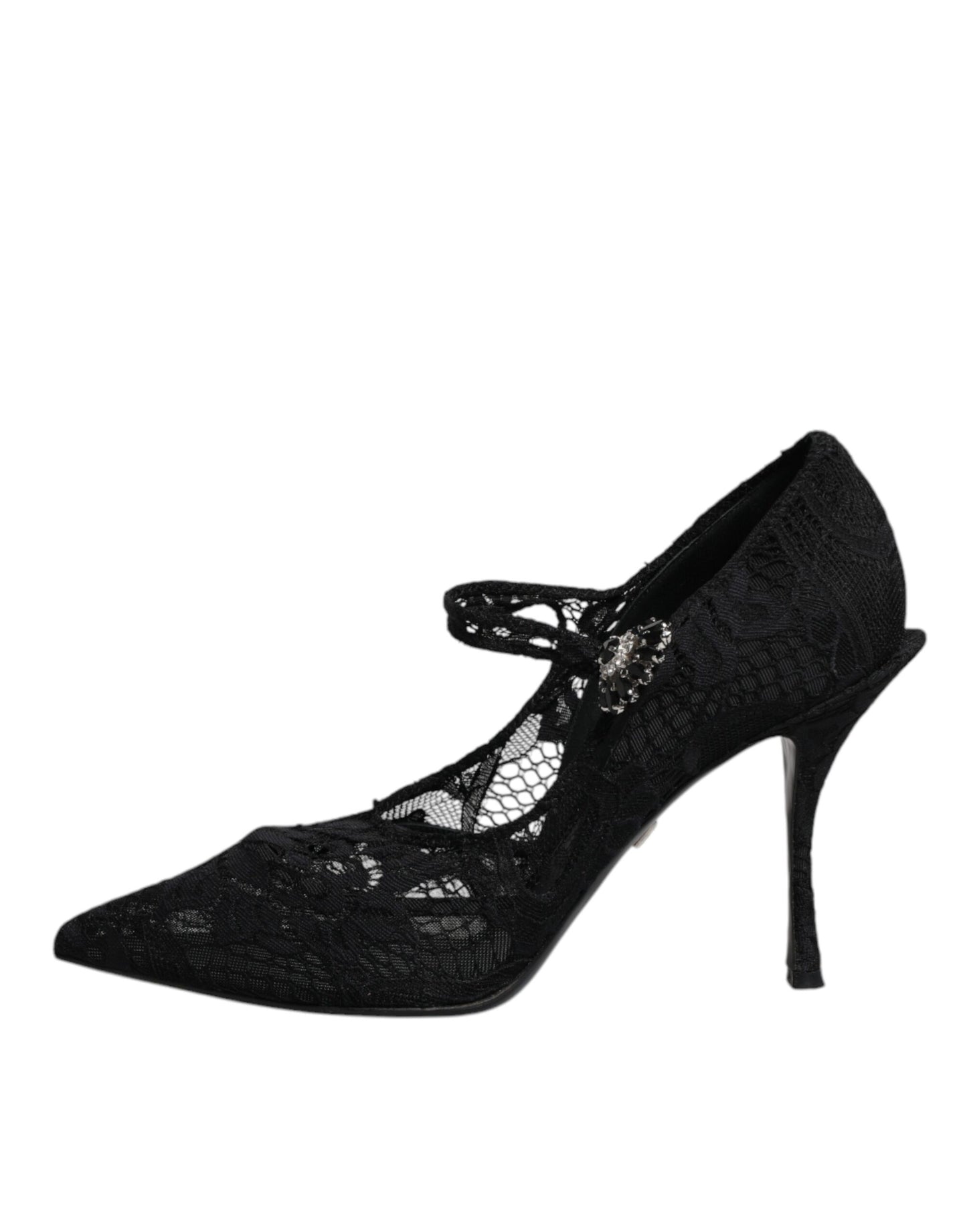 Black Lace Crystals Mary Jane Pumps Shoes