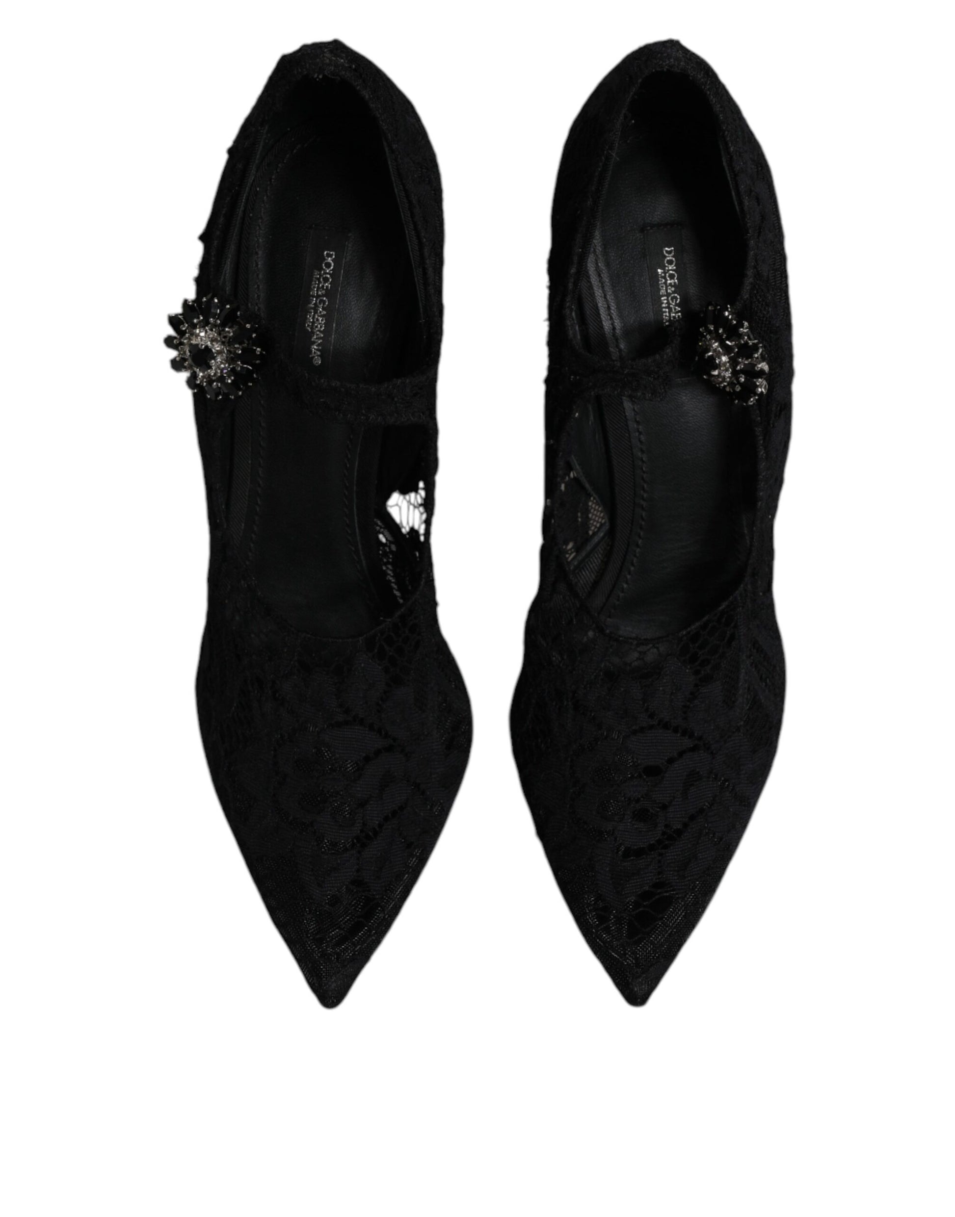 Black Lace Crystals Mary Jane Pumps Shoes