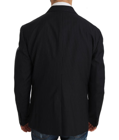 Eleganter Slim Fit Blazer aus gestreifter Wolle und Seide