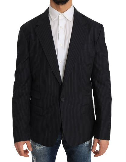 Eleganter Slim Fit Blazer aus gestreifter Wolle und Seide