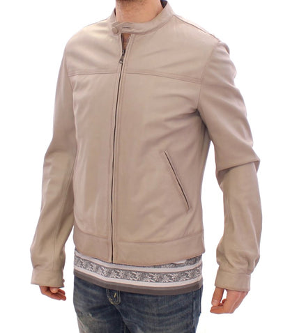 Elegante beige Leder Lammfelljacke