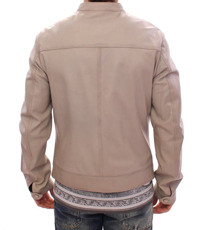 Elegante beige Leder Lammfelljacke