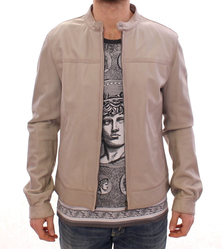 Elegante beige Leder Lammfelljacke