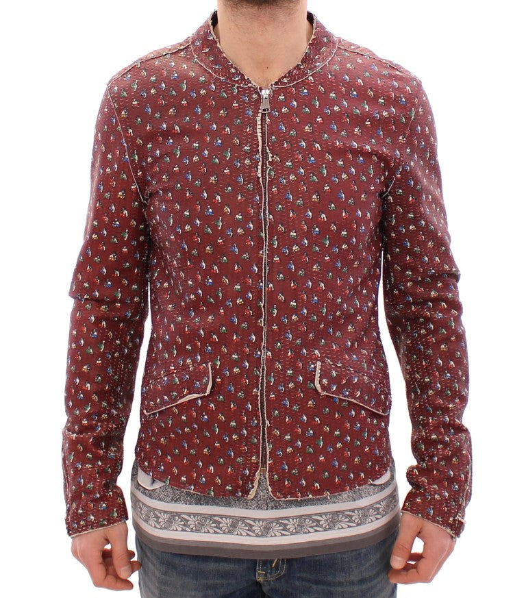 Exklusive Bordeaux-Lederjacke mit Boxer-Print