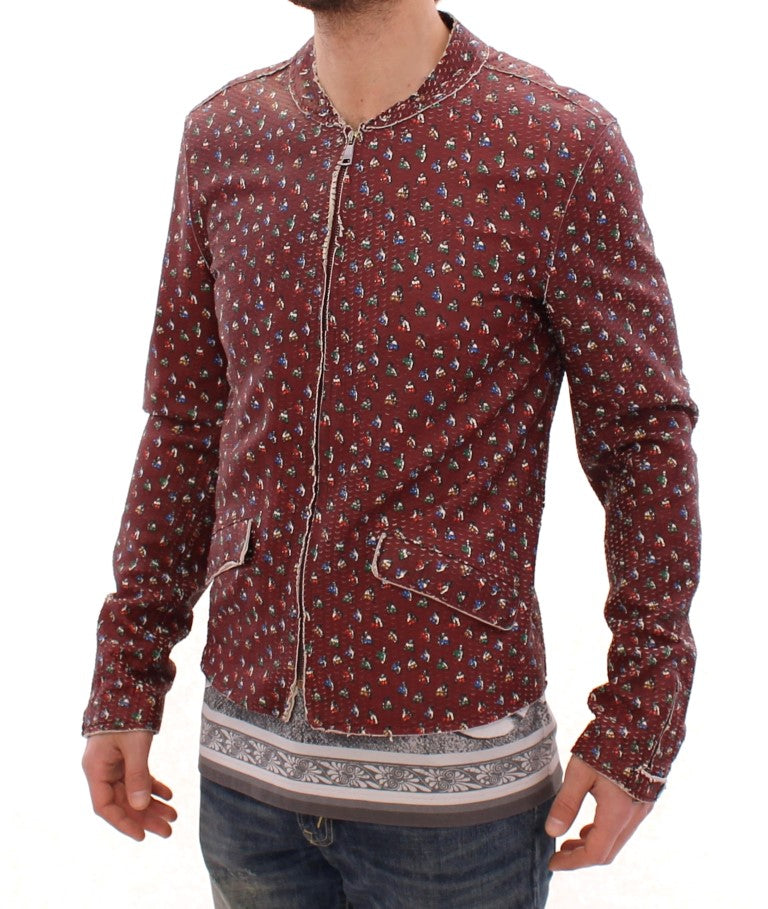 Exklusive Bordeaux-Lederjacke mit Boxer-Print