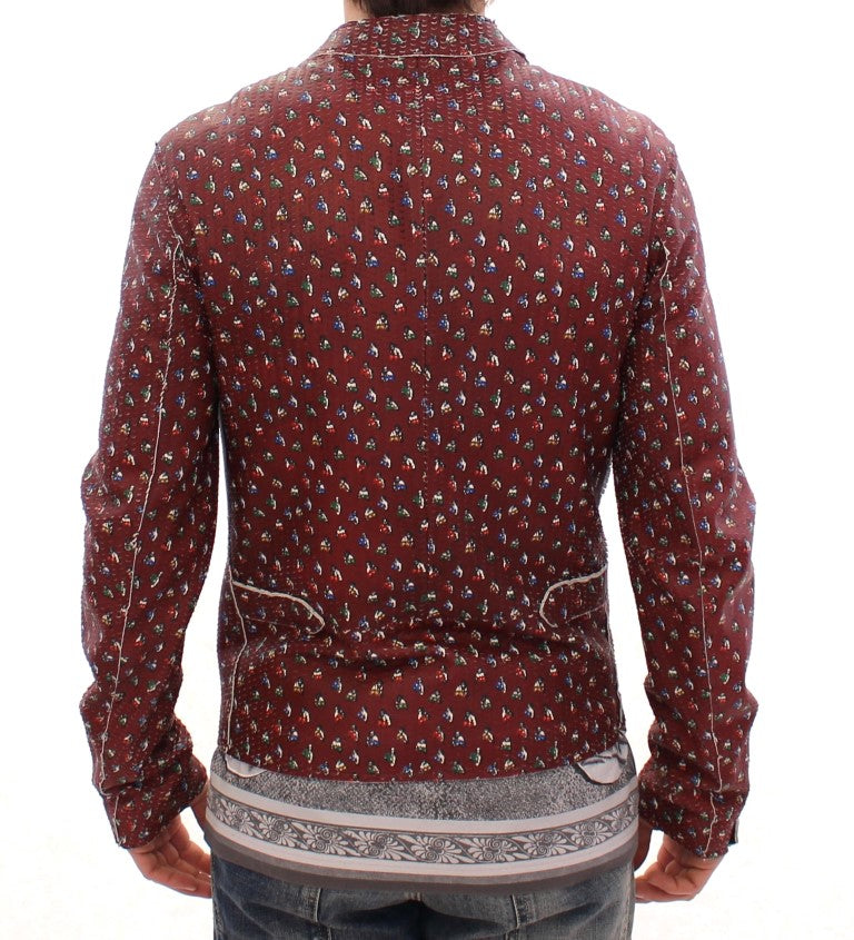 Exklusive Bordeaux-Lederjacke mit Boxer-Print