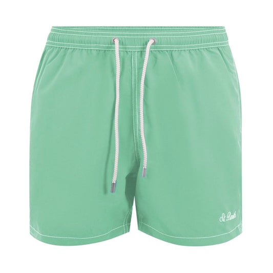 Green Polyester Men's Swim Trunks