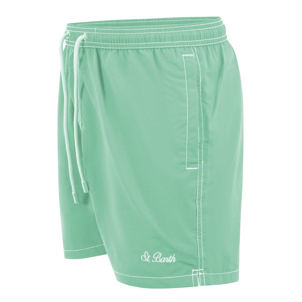 Green Polyester Men's Swim Trunks